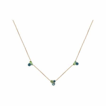 Collier Isabelle Langlois Esquisse en or rose et topaze London Blue, péridots et topaze bleue